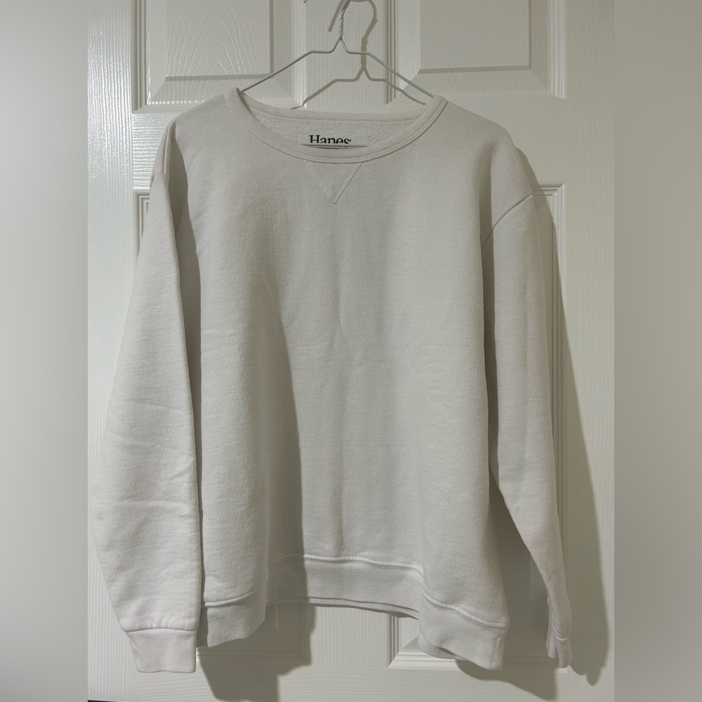 Preloved Hanes soft sweats plain white sweatshirt crew womens XL